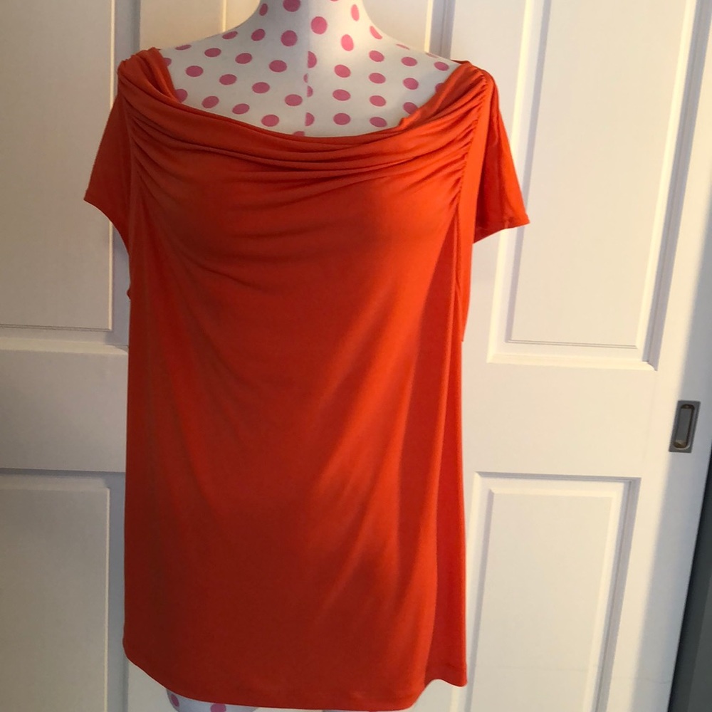 Liz Claiborne Orange Drape Neck Short Sleeve Top